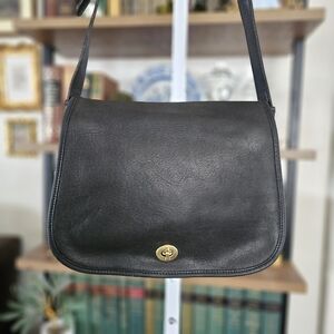 Rare! 80s Coach United States Stamp Ranch Stewardess Saddle Bag Black 0588-130